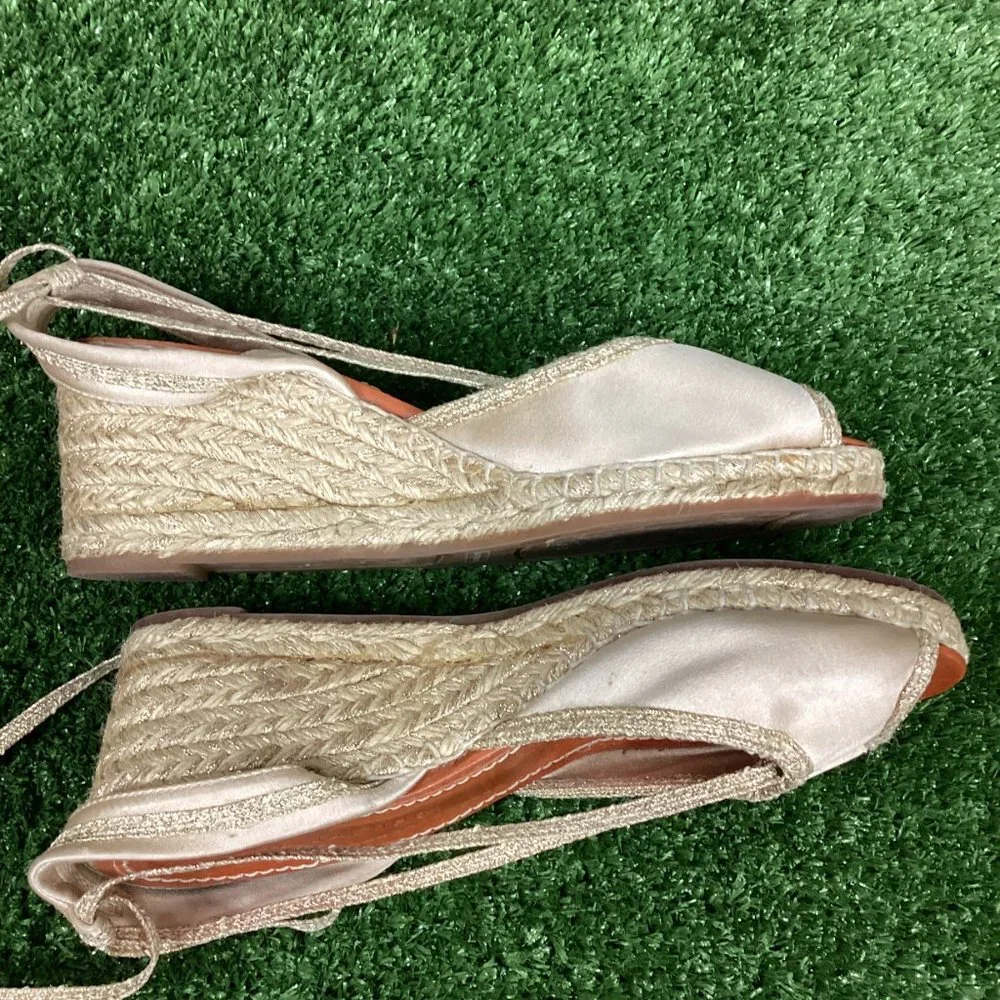 MARC JACOBS Gold Wedge Espadrille Ankle Strap Sandals 40